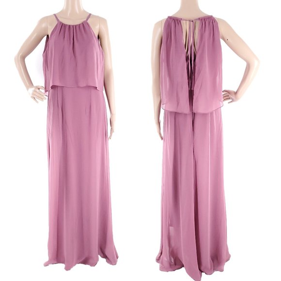 David's Bridal Women Dress Maxi Ven Style Long High Neck Purple Size 8 - NWT - Picture 1 of 9